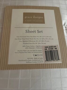 Sheet set twin new Grace Designs twin 300 thread count fits up to 14” mattress